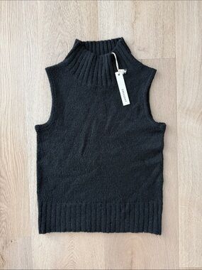 Crescent Black Ribbed Mock Neck Knit Sleeveless Top